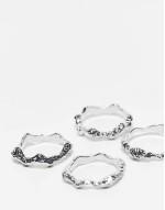 pack of 4 stacking rings in hammered design in silver tone