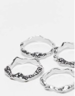 pack of 4 stacking rings in hammered design in silver tone