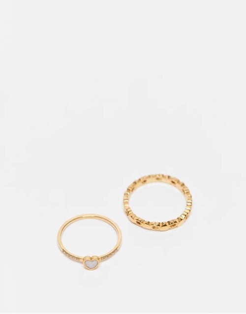 pack of 2 stainless steel rings in heart design in gold tone