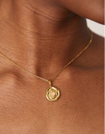 Lost Souls stainless steel 18ct gold plated molten coin pendant necklace with pink stone