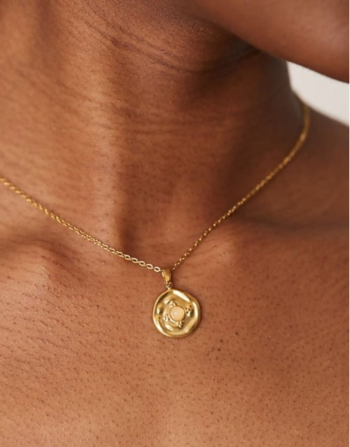 Lost Souls stainless steel 18ct gold plated molten coin pendant necklace with pink stone