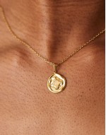 Lost Souls stainless steel 18ct gold plated molten coin pendant necklace with pink stone