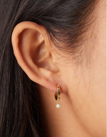 faux pearl drop hoop earrings in 18ct gold plated brass