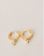 faux pearl drop hoop earrings in 18ct gold plated brass