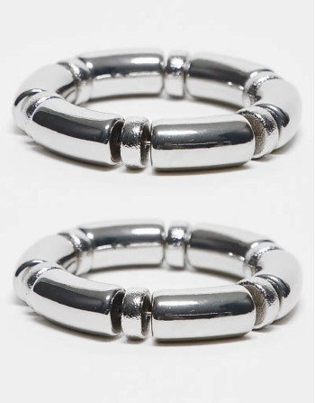 pack of 2 stretch bracelets in silver tone