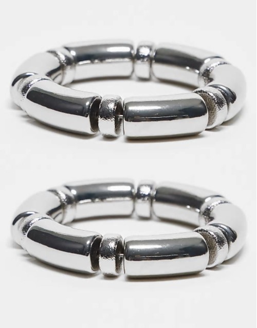 pack of 2 stretch bracelets in silver tone