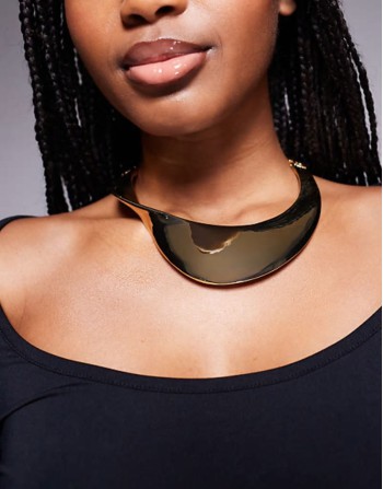 Limited Edition torque choker necklace with wide abstract twist design in gold tone