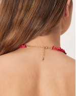 natural stone necklace with cross pendant in red and gold