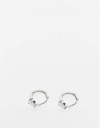 CZ teardrop huggie hoop earrings in sterling silver