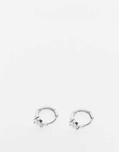 CZ teardrop huggie hoop earrings in sterling silver