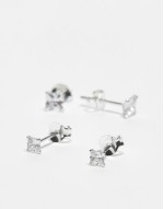 pack of 2 square crystal stud earrings in sterling silver