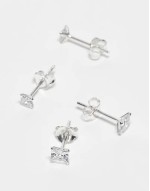 pack of 2 square crystal stud earrings in sterling silver
