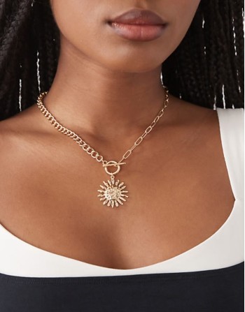 sol sun pendant t-bar necklace in gold