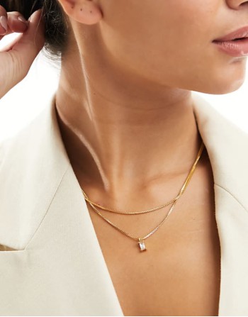 14k gold plated multirow necklace with cubic zirconia charm with gift bag - GOLD
