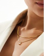 14k gold plated multirow necklace with cubic zirconia charm with gift bag - GOLD