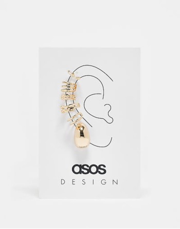 pack of 5 ear cuffs with single hoop in gold tone