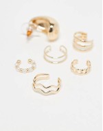 pack of 5 ear cuffs with single hoop in gold tone