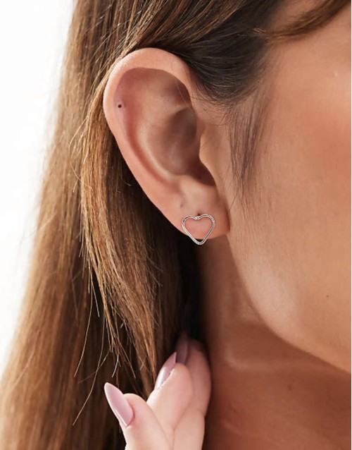 cut out heart stud earrings in sterling silver