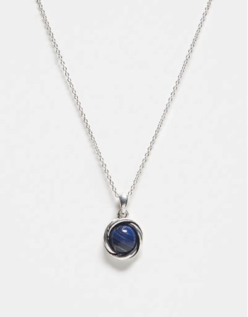 unisex chain with faux blue stone pendant in silver
