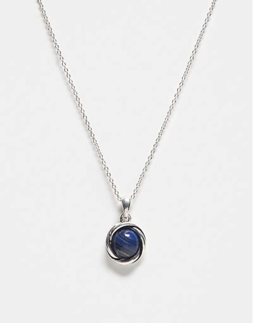 unisex chain with faux blue stone pendant in silver