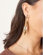 drop earrings in mini leaf design tassel detail in gold tone