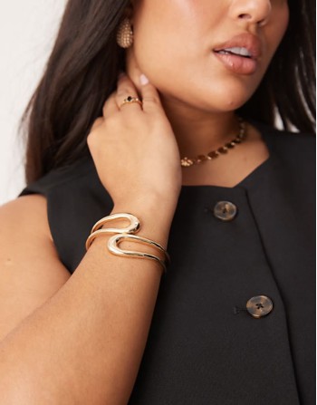 Curve cuff bracelet with wrap around open design in gold tone