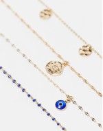 pack of 4 necklaces with disc and eye charm detail in gold tone