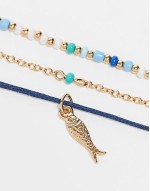 beaded fish 3 pack anklets in blue