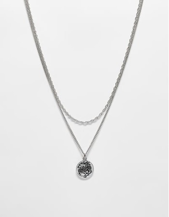 unisex 2 row necklace with pendant in silver