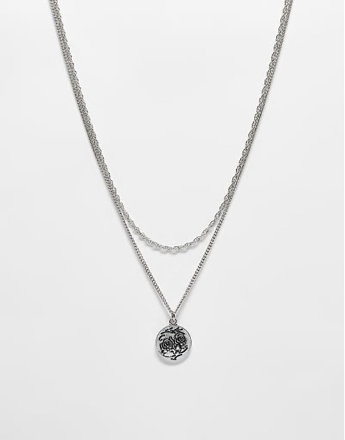 unisex 2 row necklace with pendant in silver