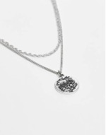 unisex 2 row necklace with pendant in silver