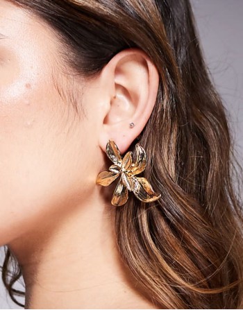 18ct gold plated lotus flower statement stud earrings