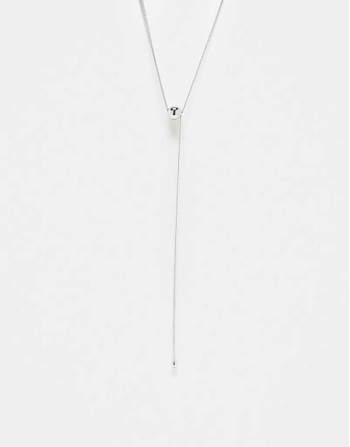 unisex lariyat necklace with bead in silver