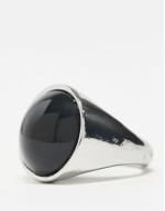 unisex simple ring with faux black stone in silver