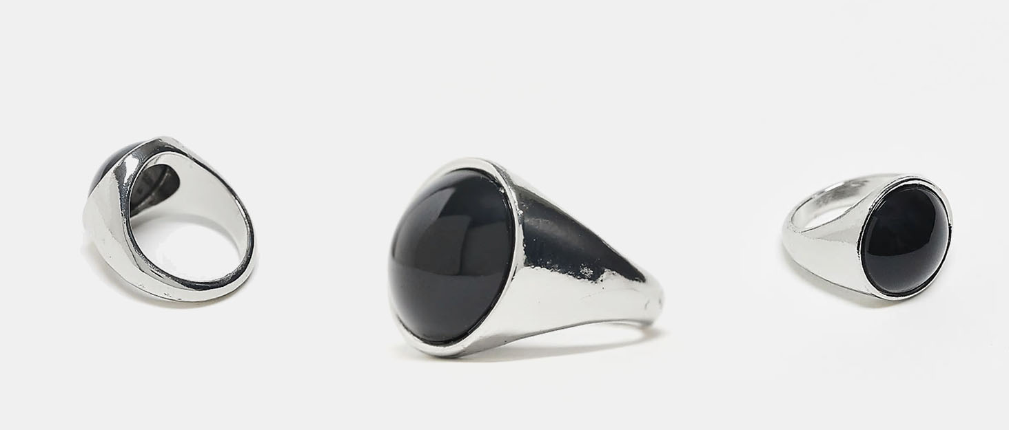 unisex simple ring with faux black stone in silver